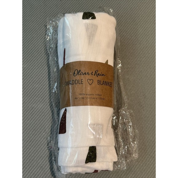 New Oliver & Rain Off-White Mountain Organic Cotton Swaddle Baby Blanket 46x46” - Picture 2 of 5